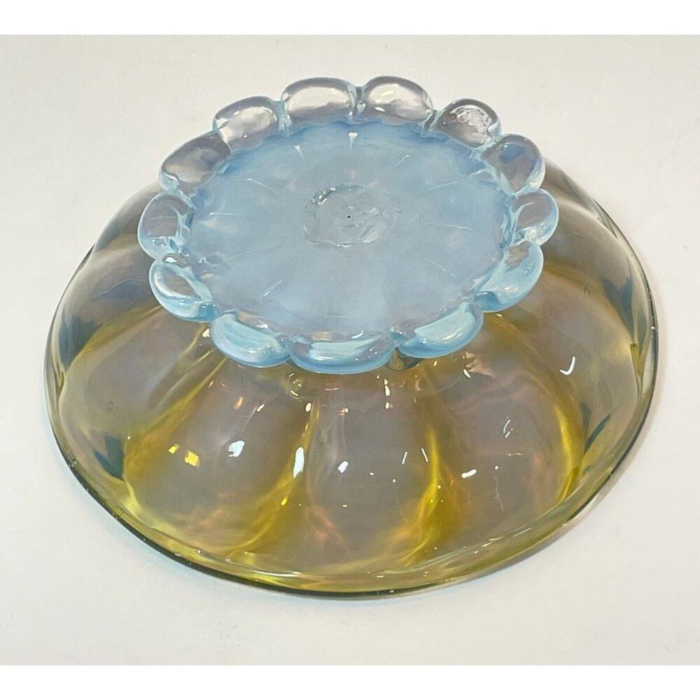 Vintage Murano Art Glass Camer MCM Yellow Blue Small Footed Bowl - Picture 11 of 15